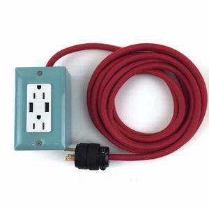12' Exto Dual-Usb, Dual-Outlet - Mint Accessories Conway Electric Mint Blue w/ Red Cord 