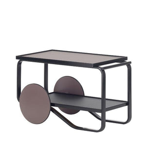 Tea Trolley 901 Carts / Trolleys Artek Birch-Black Lacquered-Peat Linoleum-Charcoal Linoleum-Peat Lacquer with Black Rubber Ring / HELLA JONGERIUS RE-INTERPRETATION 
