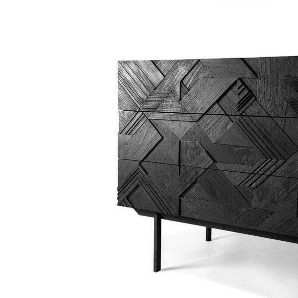 Teak Graphic Black Chest of Drawers storage Ethnicraft