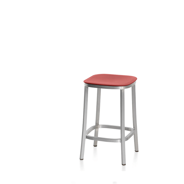 Emeco 1 Inch Counter Stool - Recycled Plastic Stools Emeco Hand Brushed Aluminum Orange