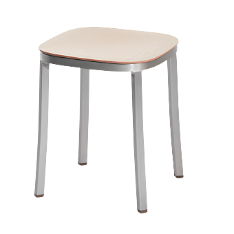Emeco 1 Inch Small Stool - Wood Seat Stools Emeco Hand Brushed Aluminum Ash