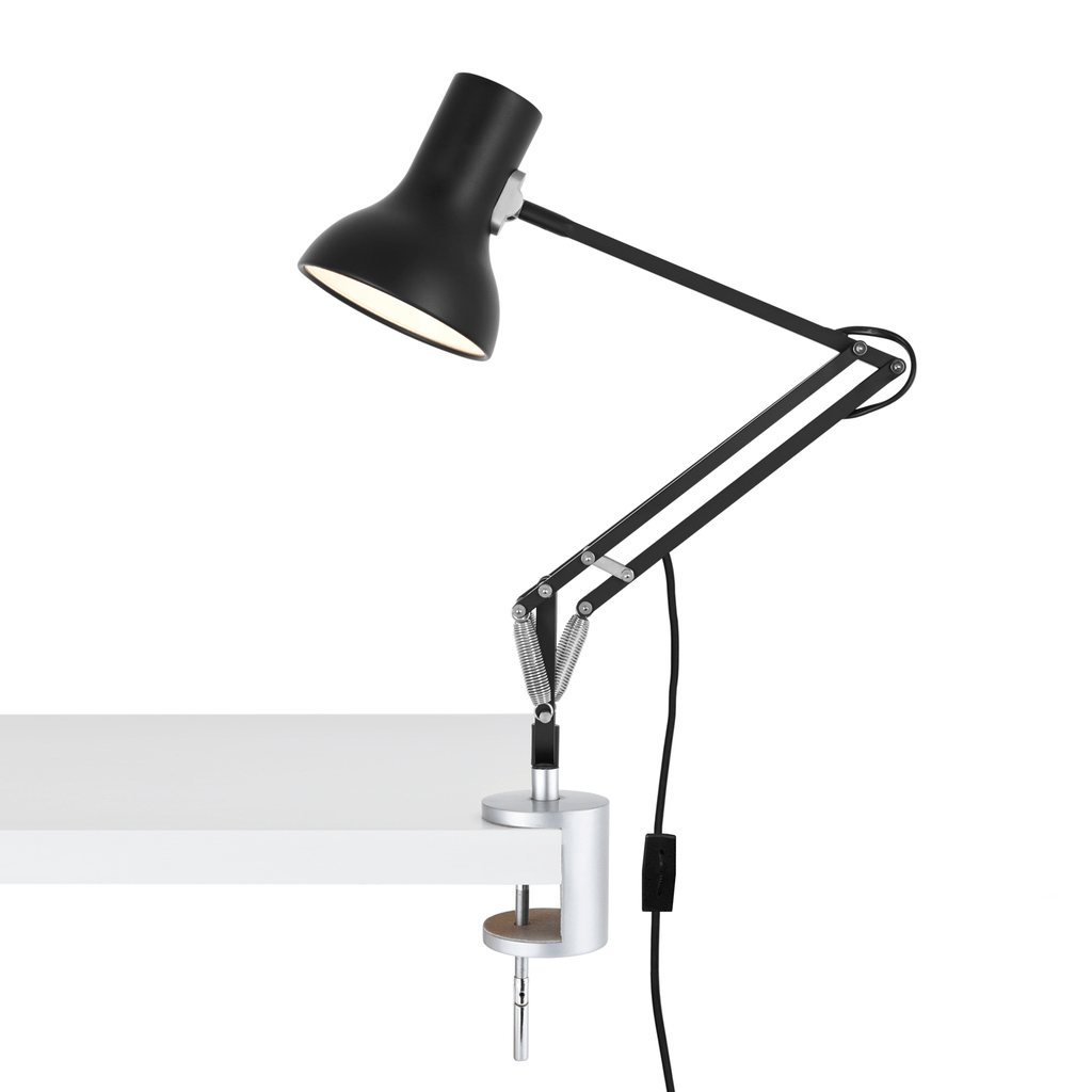 Type 75 Mini Desk Lamp with Desk Clamp Table Lamps Anglepoise Jet Black