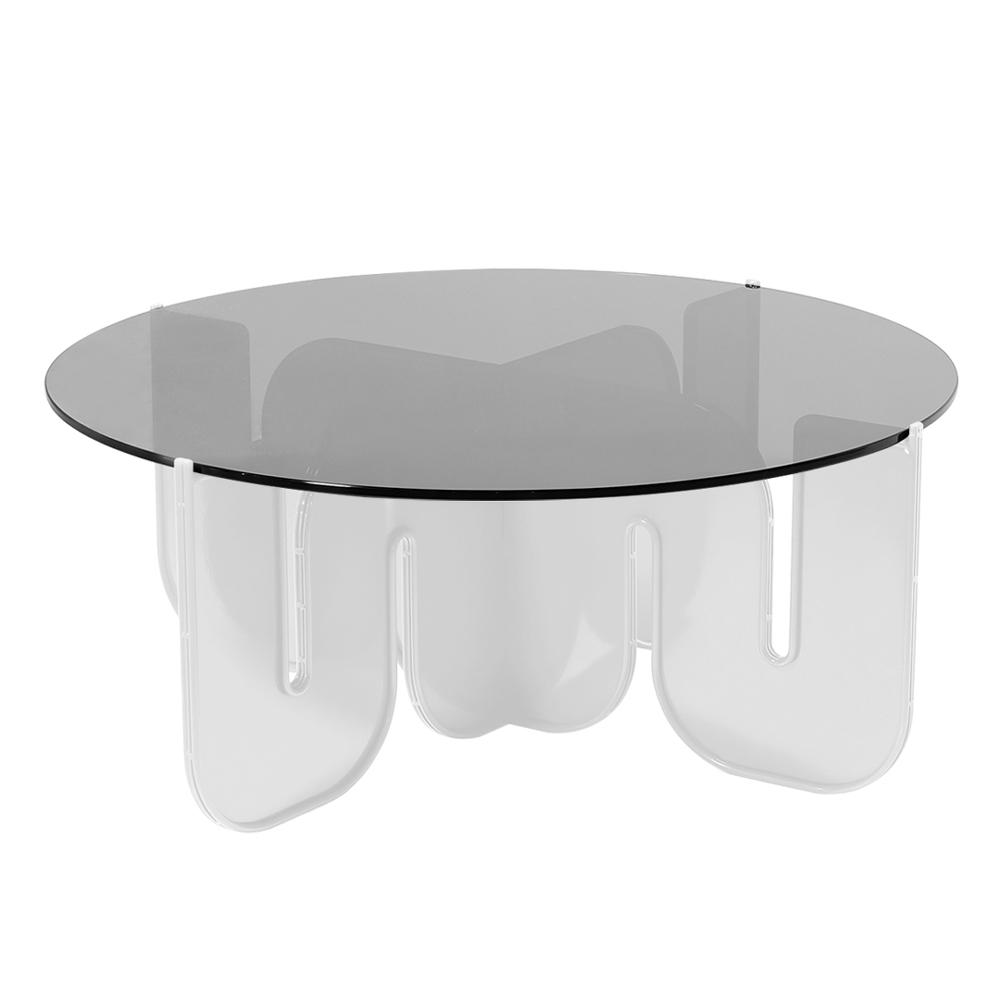 Wave Table Tables Bend Goods White 36" Smoke Glass Top +$160.00