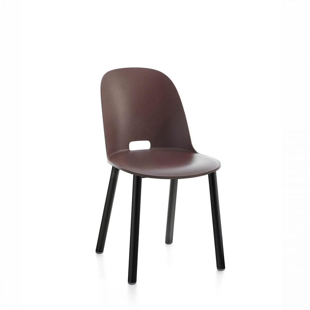 Alfi High Back Chair With Aluminum Base Side/Dining Emeco Black Powder Coated Dark Brown