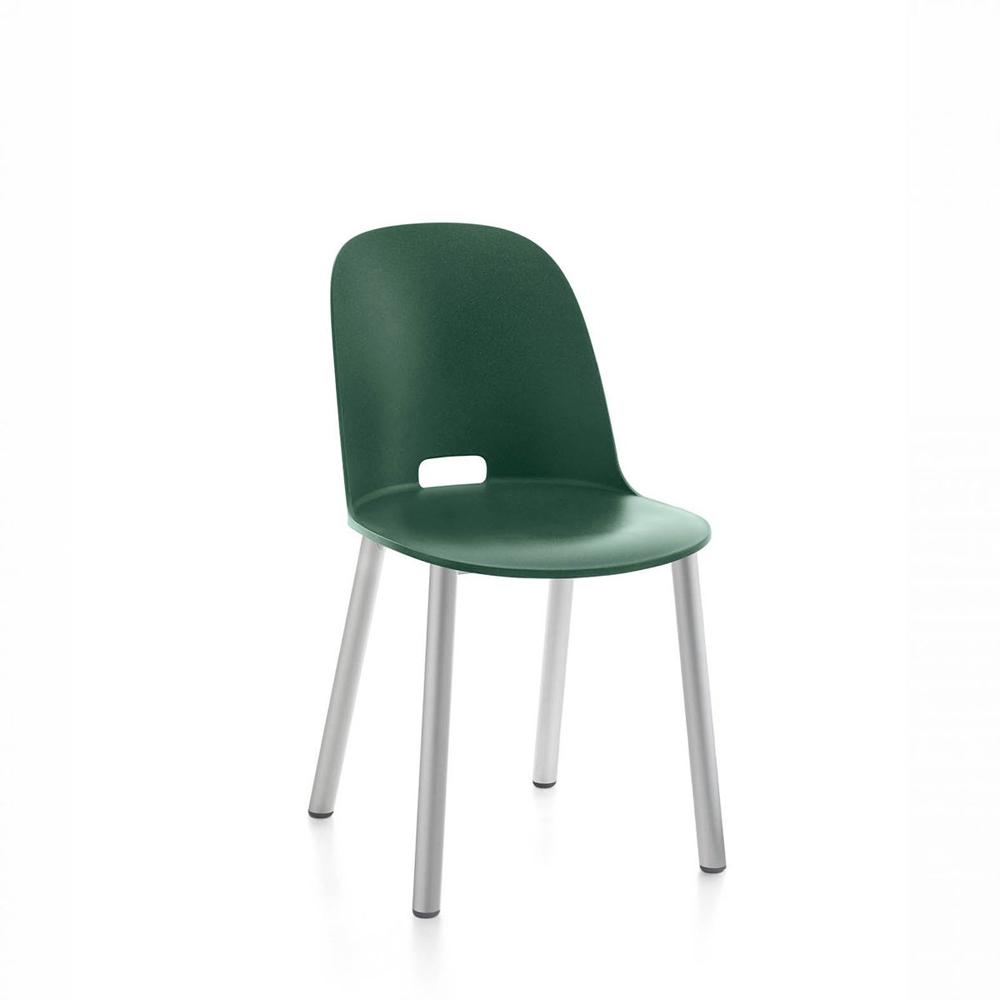 Alfi High Back Chair With Aluminum Base Side/Dining Emeco Aluminum Green
