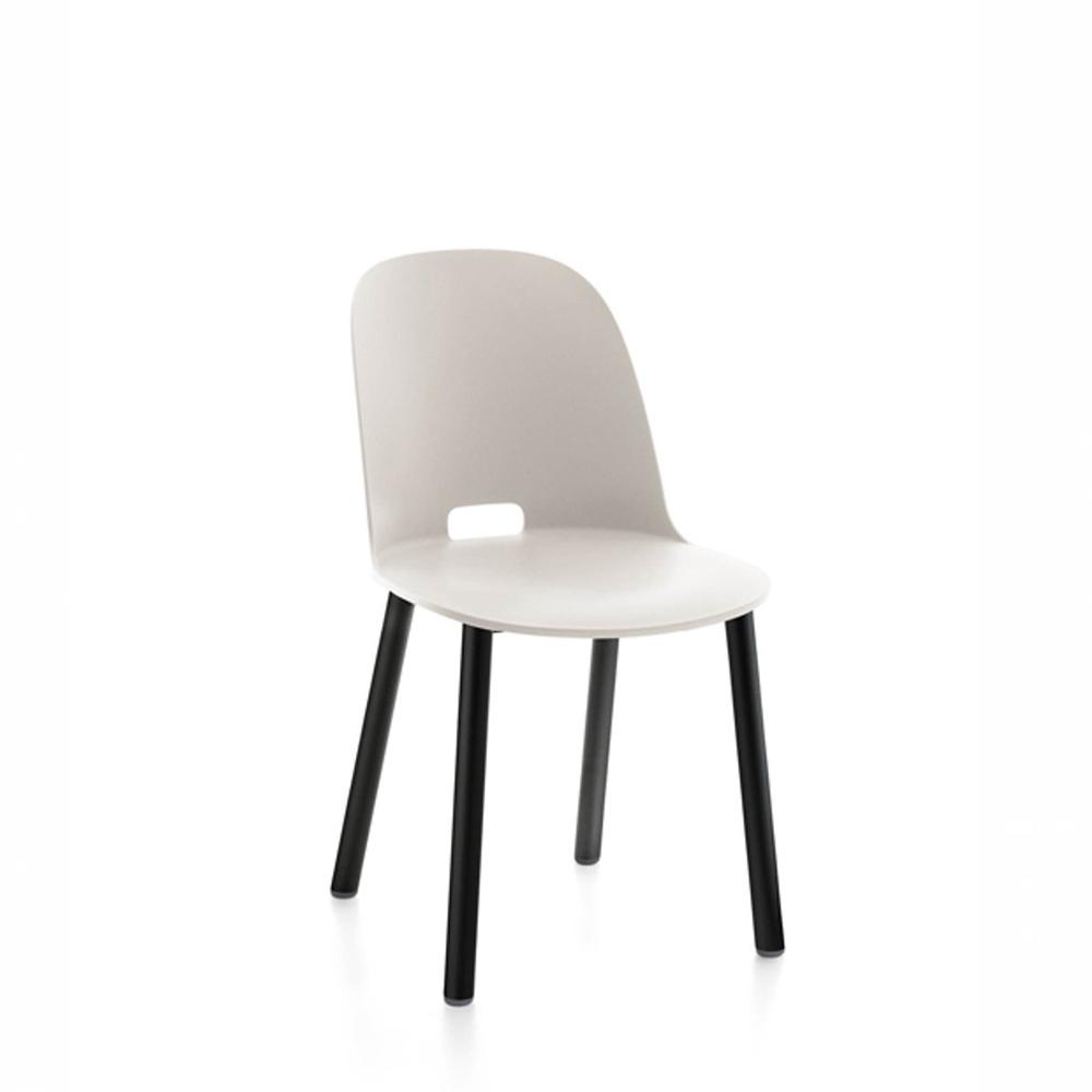 Alfi High Back Chair With Aluminum Base Side/Dining Emeco Black Powder Coated Natural White