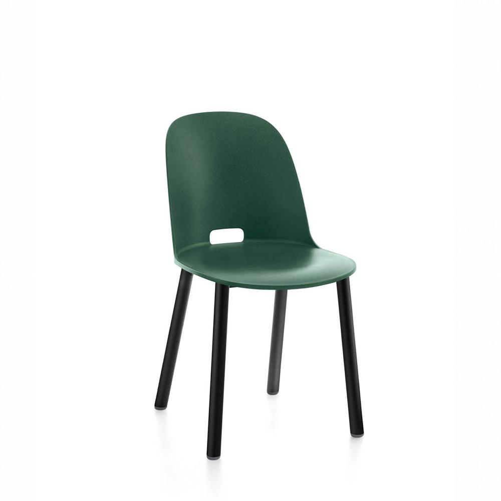 Alfi High Back Chair With Aluminum Base Side/Dining Emeco Black Powder Coated Green