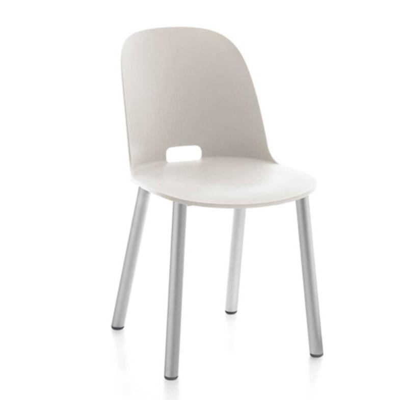 Alfi High Back Chair With Aluminum Base Side/Dining Emeco Aluminum Natural White