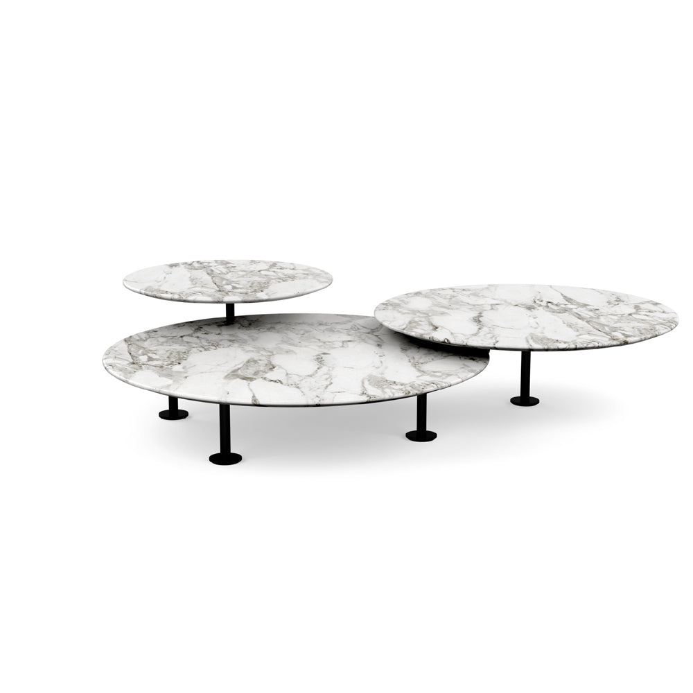 Grasshopper Coffee Table - Triple Coffee Tables Knoll Black Arabescato marble - Satin finish