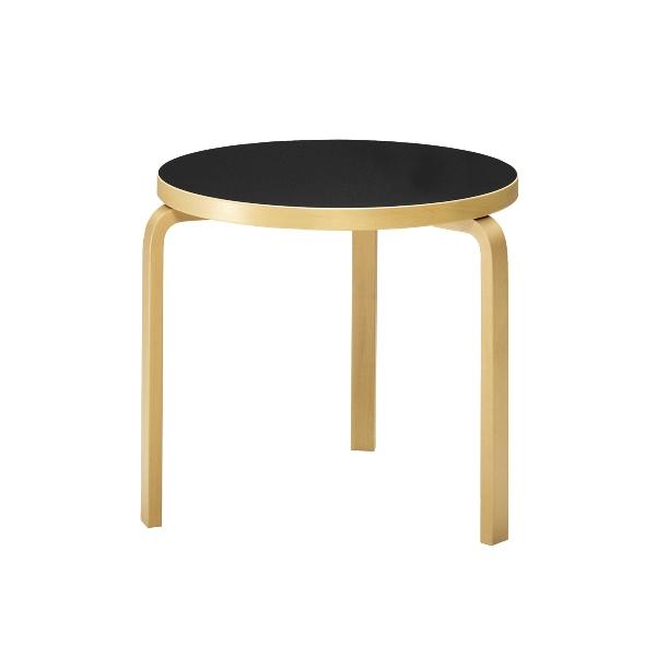 AALTO Table Round 90B Tables Artek Top Black Linoleum | Legs and Edge Band Natural Lacquered + $105.00