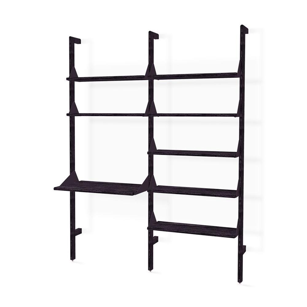 Branch-2 Shelving Unit w/ Desk Shelves Gus Modern Black Uprights / Black Brackets / Black Ash Shevles