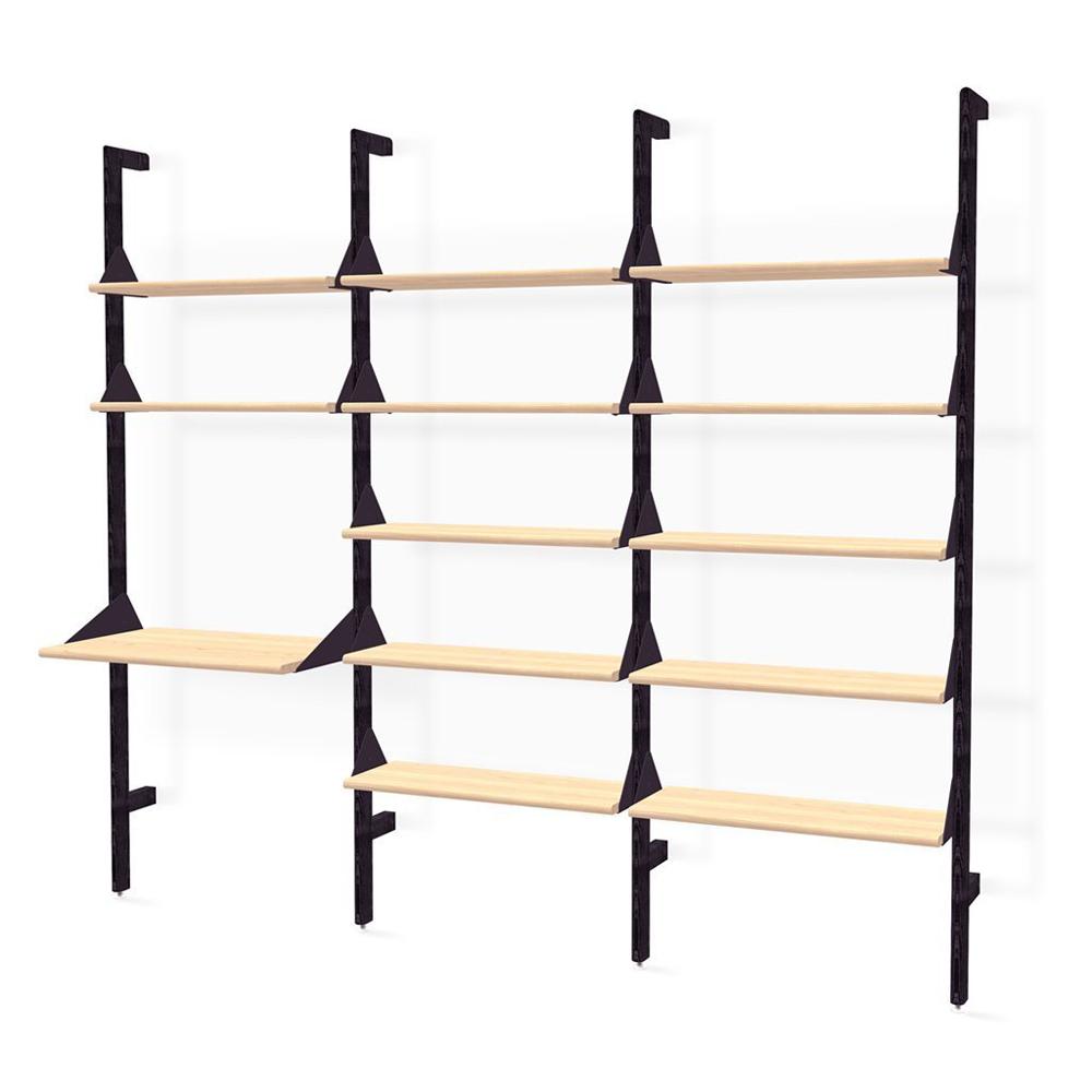 Branch-3 Shelving Unit w/ Desk Shelves Gus Modern Black Uprights / Black Brackets / Blonde Ash Shelves