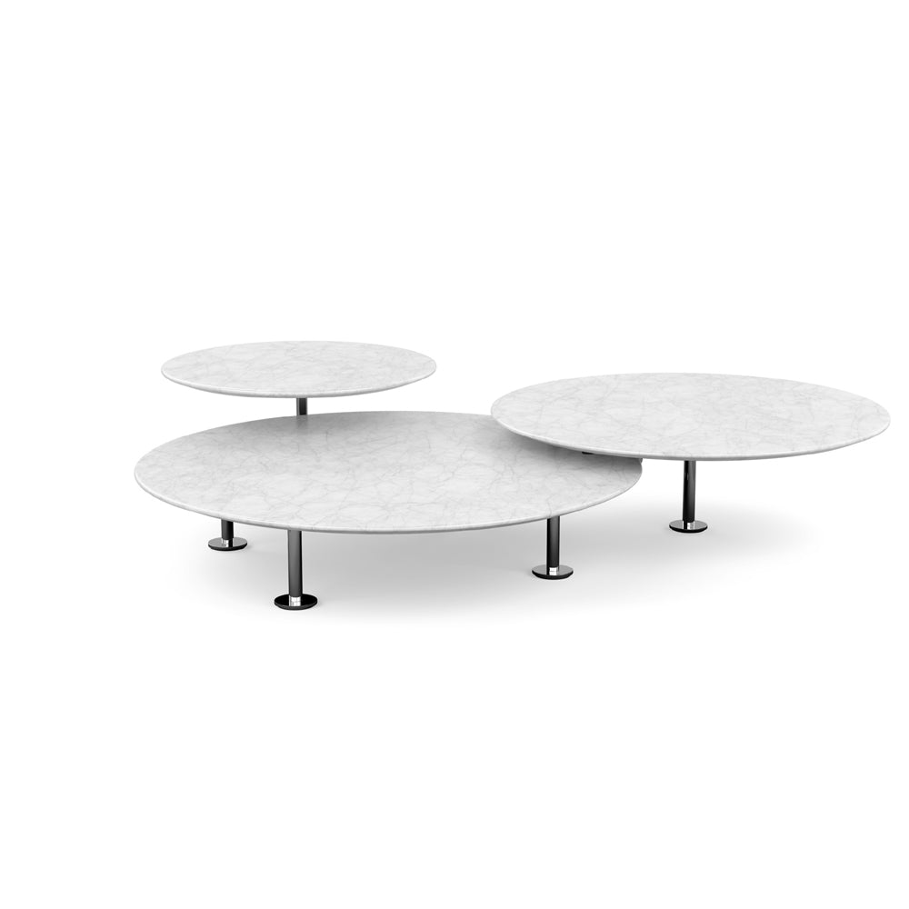 Grasshopper Coffee Table - Triple Coffee Tables Knoll Polished Chrome Carrara marble - Satin finish