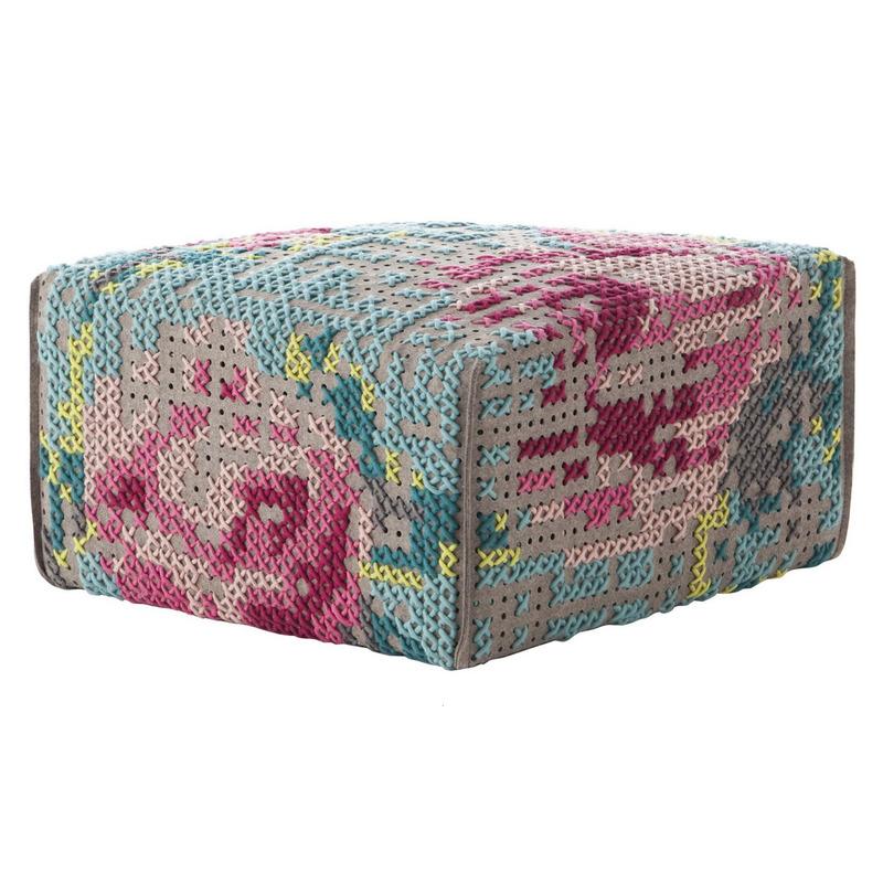 Canevas Spaces Square Pouf Pouf Gan Flowers. Color