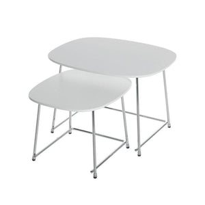 Cup Nesting Table Set Tables Plank White tops - Chrome legs 