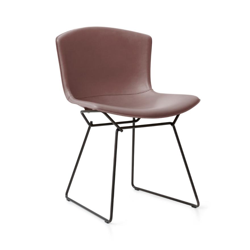 Bertoia Leather Covered Side Chair Side/Dining Knoll Dark Brown Leather Black