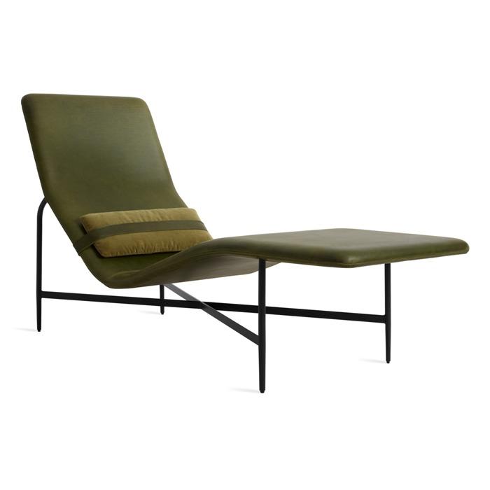 Deep Thoughts Leather Chaise lounge chair BluDot Loden Green Leather