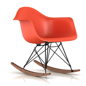 Eames Molded Plastic Armchair Rocker rocking chairs herman miller Black Base Frame Finish Solid Walnut Rocker Red Orange