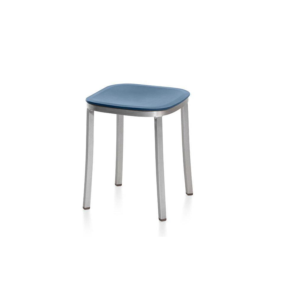 Emeco 1 Inch Small Stool Stools Emeco Hand Brushed Aluminum Blue