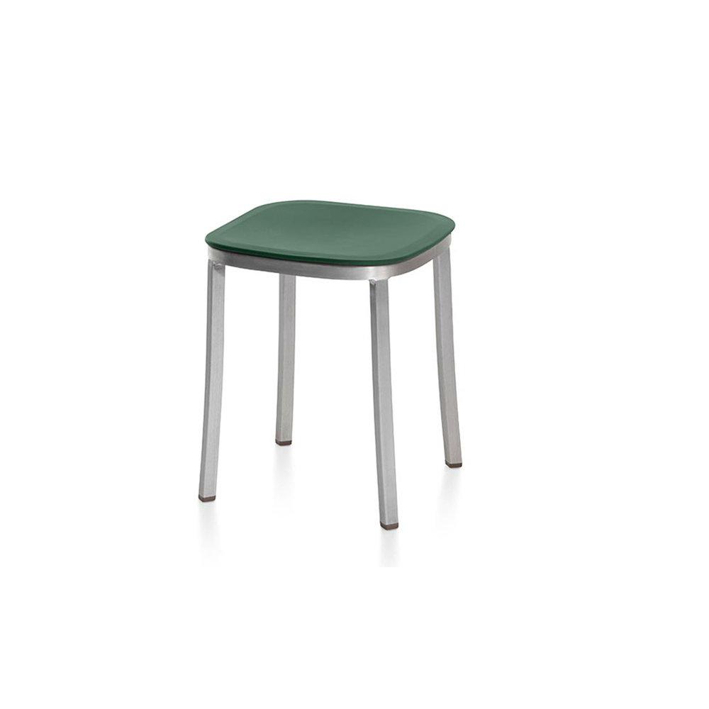 Emeco 1 Inch Small Stool Stools Emeco Hand Brushed Aluminum Green