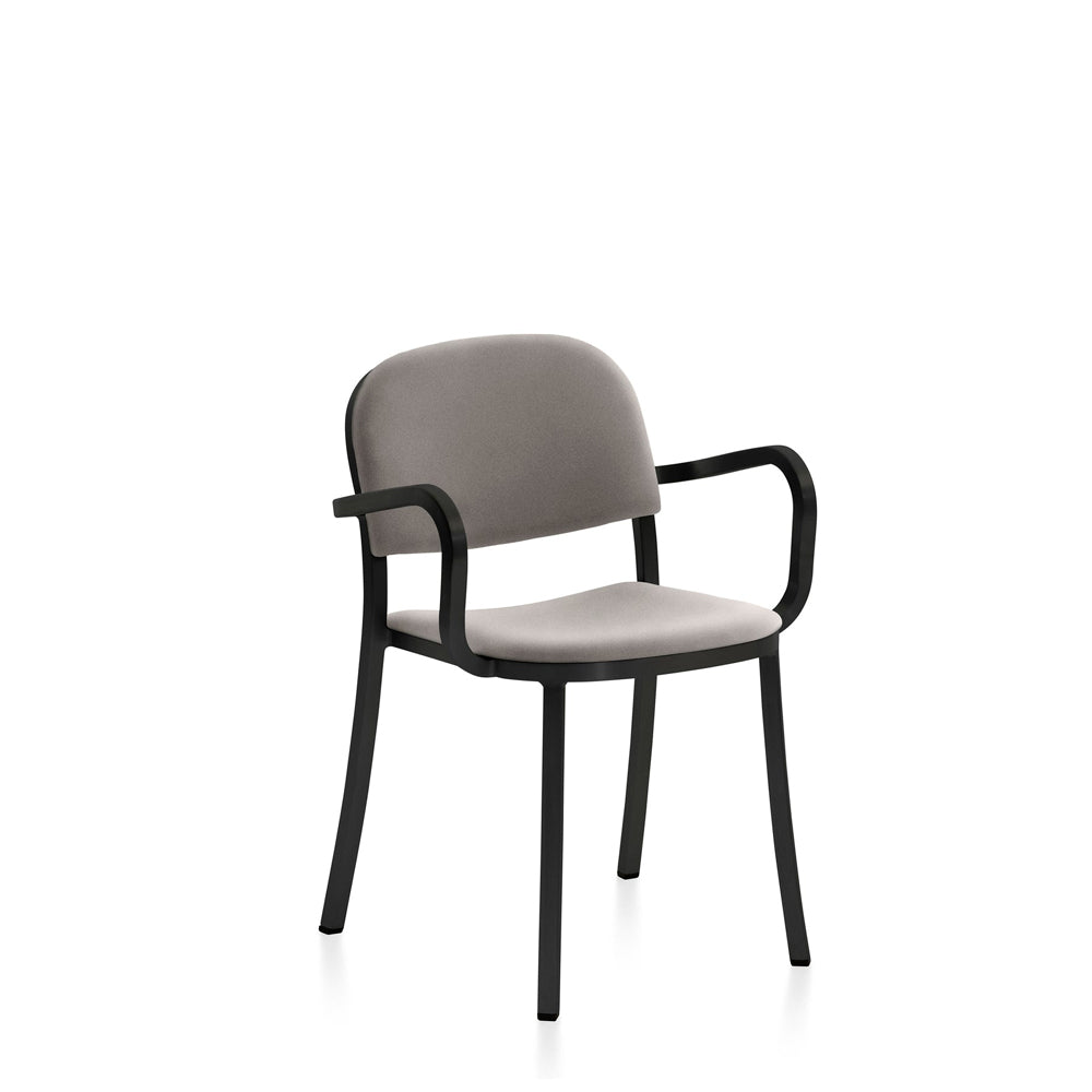 Emeco 1 Inch Upholstered Armchair Armchair Emeco Dark Powder Coated Aluminum Maharam Mode Sycamore 008