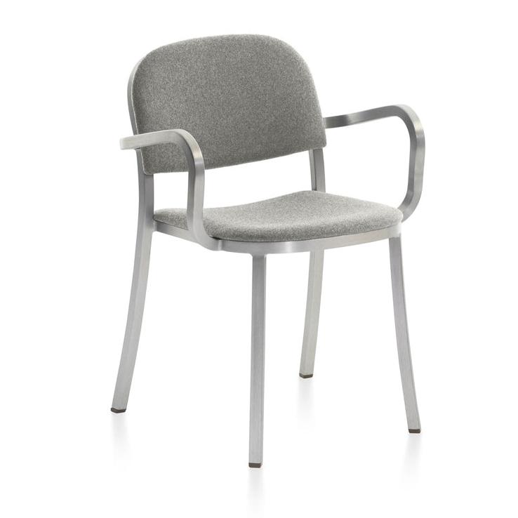 Emeco 1 Inch Upholstered Armchair Armchair Emeco Hand Brushed Aluminum Kvadrat Divina Melange 0120