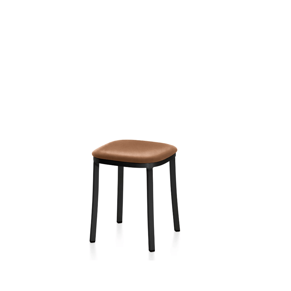 Emeco 1 Inch Upholstered Small Stool Stools Emeco Dark Powder Coated Aluminum Leather Spinneybeck Volo Tan