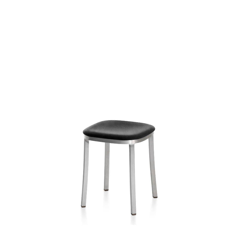 Emeco 1 Inch Upholstered Small Stool Stools Emeco Hand Brushed Aluminum Leather Spinneybeck Volo Black