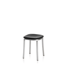 Emeco 1 Inch Upholstered Small Stool Stools Emeco Hand Brushed Aluminum Leather Spinneybeck Volo Black 