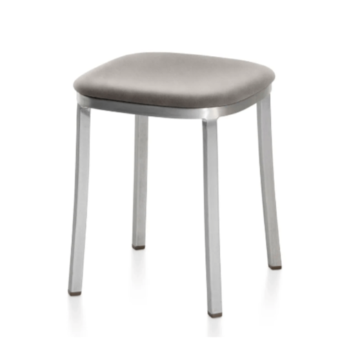 Emeco 1 Inch Upholstered Small Stool Stools Emeco Hand Brushed Aluminum Maharam Mode Sycamore 008