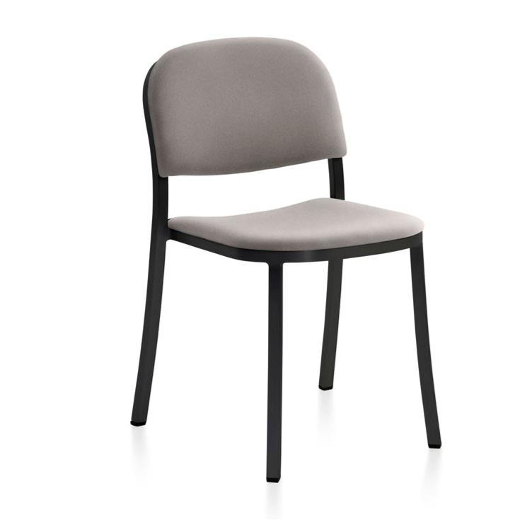 Emeco 1 Inch Upholstered Stacking Chair Chairs Emeco Dark Powder Coated Aluminum Maharam Mode Sycamore 008