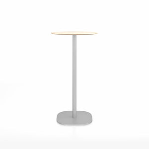 Emeco 2 Inch Flat Base Bar Height Table - Round Top Coffee table Emeco Table Top 24" Brushed Aluminum Accoya Wood