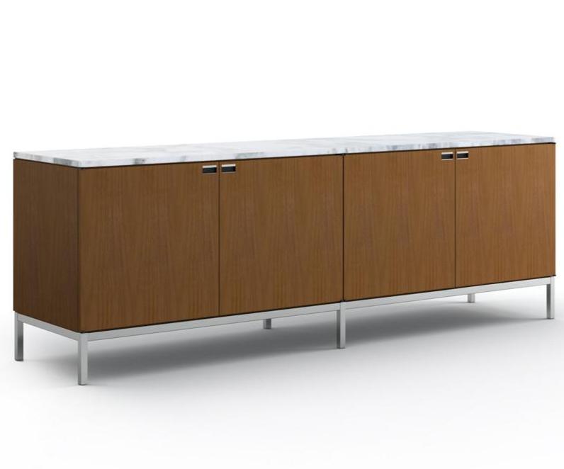 Florence Knoll Credenza - 4 Position with Cabinets storage Knoll Polished Chrome Medium Brown Mahogany Arabescato Shiny