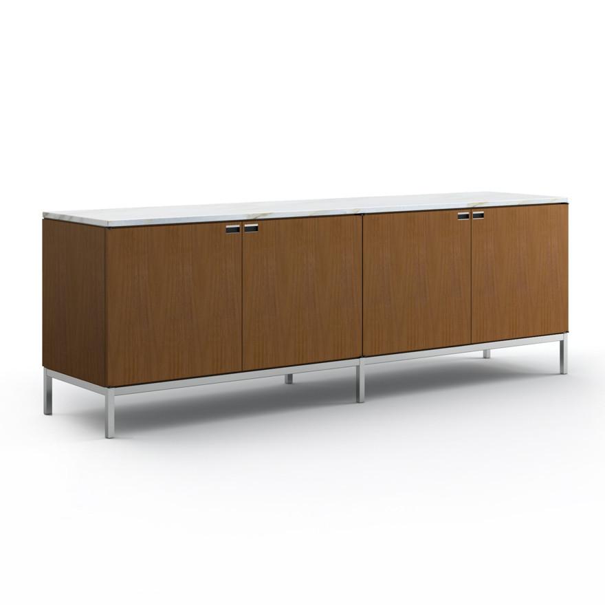 Florence Knoll Credenza - 4 Position with Cabinets storage Knoll Polished Chrome Medium Brown Mahogany Carrara Shiny