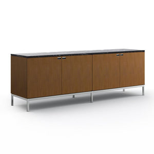 Florence Knoll Credenza - 4 Position with Cabinets storage Knoll Polished Chrome Medium Brown Mahogany Nero Marquina Shiny