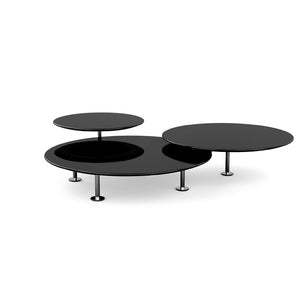 Grasshopper Coffee Table - Triple Coffee Tables Knoll Polished Chrome Black Glass 