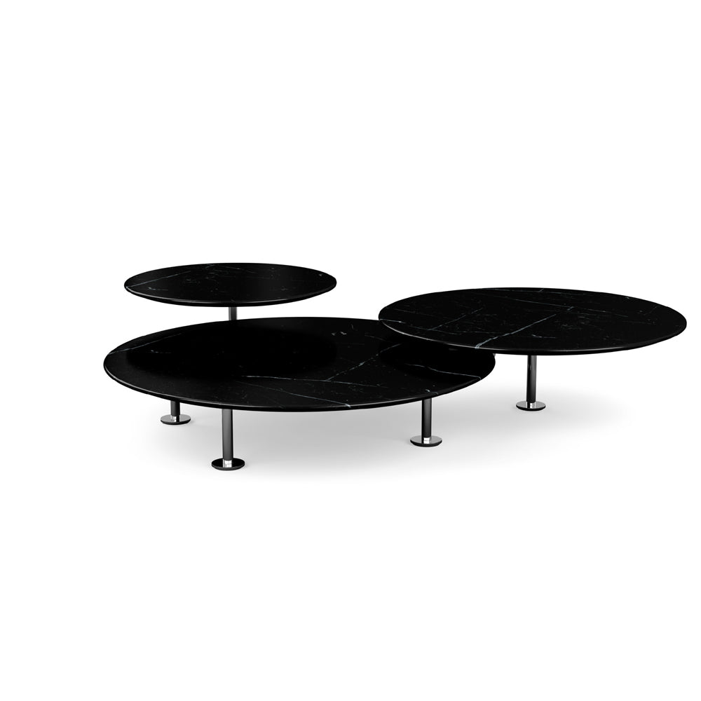 Grasshopper Coffee Table - Triple Coffee Tables Knoll Polished Chrome Nero Marquina marble - Shiny finish