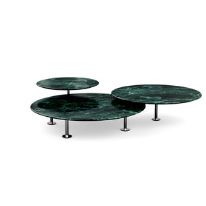 Grasshopper Coffee Table - Triple Coffee Tables Knoll Polished Chrome Verde Alpi marble - Shiny finish 