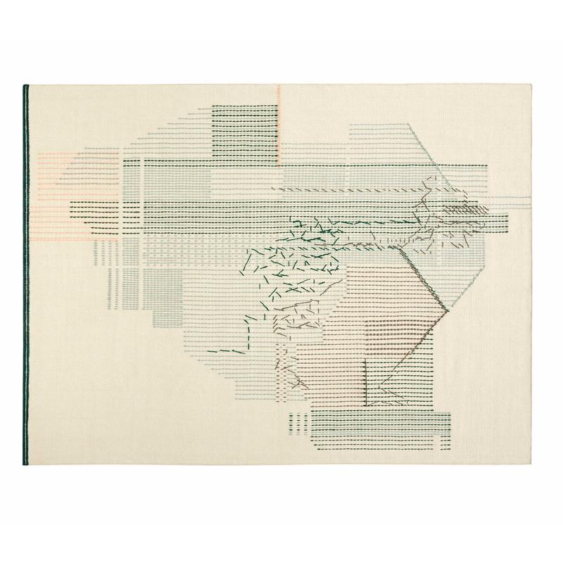 Backstitch Composition Rug Rug Gan Green 6’7" x 9’10"