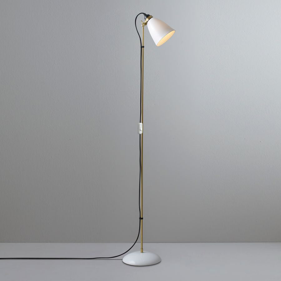 Hector 30 Floor Light Floor Lamps Original BTC Satin Brass Natural with Black Cable