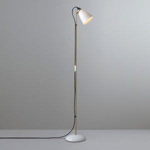 Hector 30 Floor Light Floor Lamps Original BTC Satin Brass Natural with Black Cable 
