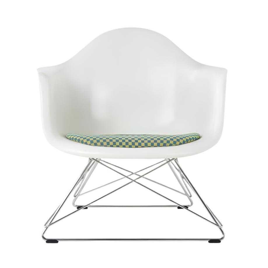 Eames Molded Plastic Armchair With Low Wire Base and Seat Pad lounge chair herman miller