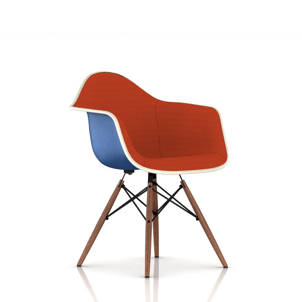 Eames Molded Fiberglass Upholstered Armchair with Wood Dowel Base Side/Dining herman miller