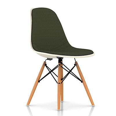 Eames Molded Fiberglass Upholstered Side Chair with Wood Dowel Base Side/Dining herman miller