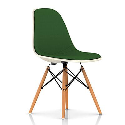 Eames Molded Fiberglass Upholstered Side Chair with Wood Dowel Base Side/Dining herman miller