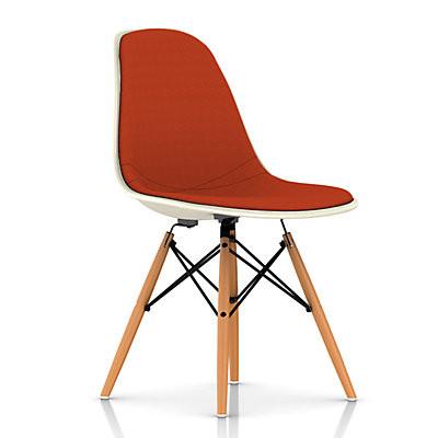 Eames Molded Fiberglass Upholstered Side Chair with Wood Dowel Base Side/Dining herman miller