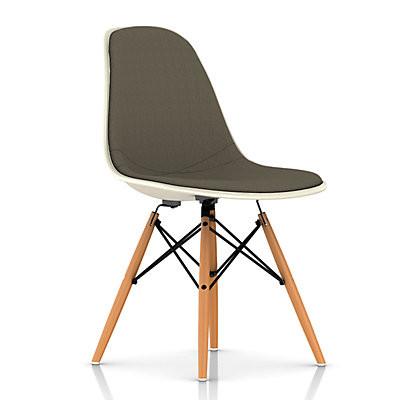 Eames Molded Fiberglass Upholstered Side Chair with Wood Dowel Base Side/Dining herman miller