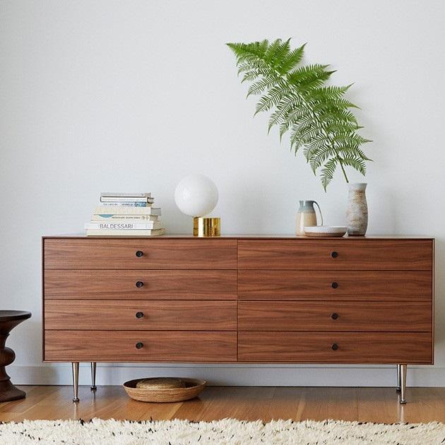 Nelson Thin Edge Double Dresser storage herman miller Black Metal Pulls Walnut - Matching Finished Back +$211.65