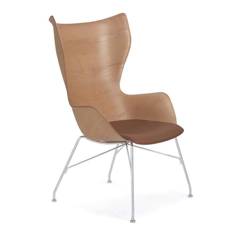 K/Wood Upholstered Chair Chairs Kartell Light Wood/Light Leather/Chrome