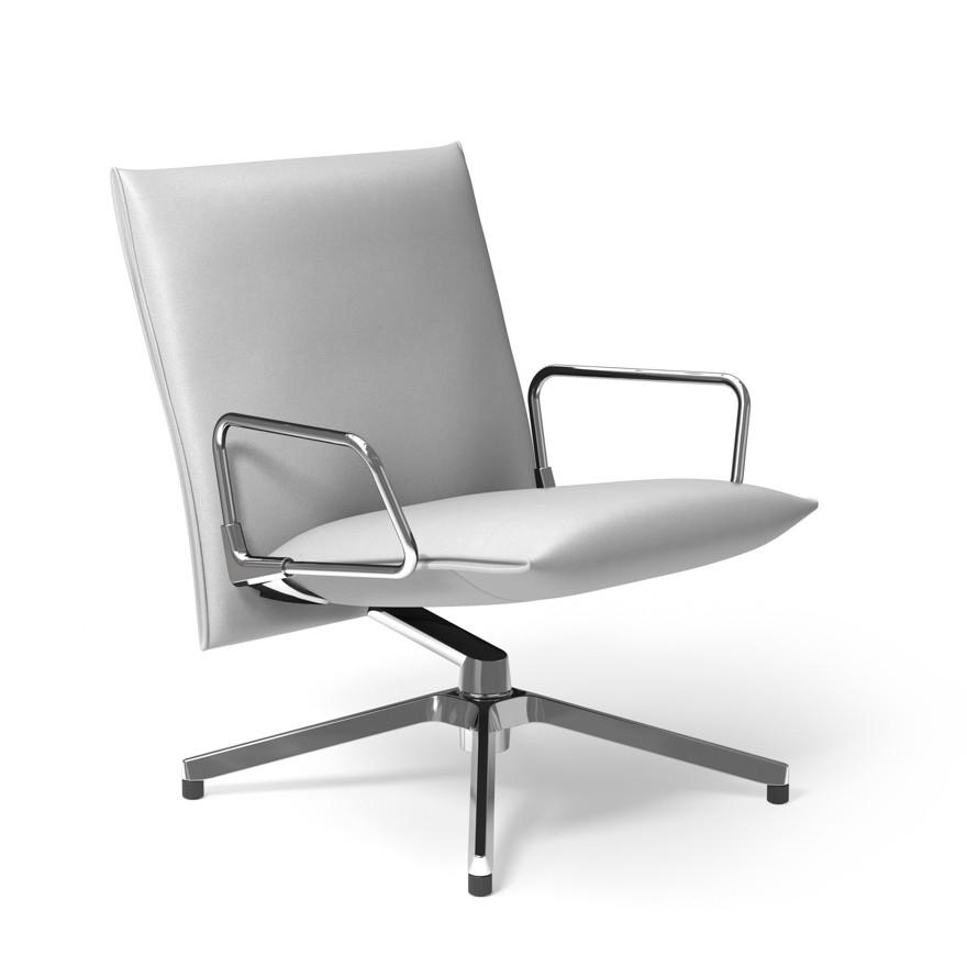 Pilot by Knoll™ - Low Back Lounge Chair with Loop Arms lounge chair Knoll Polished Aluminum Volo leather - White